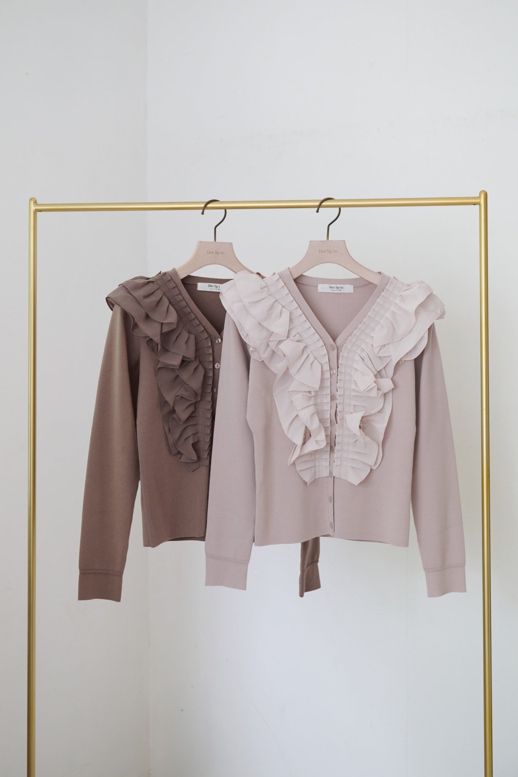 【latte】Ruffle Pleated Knit Cardigan